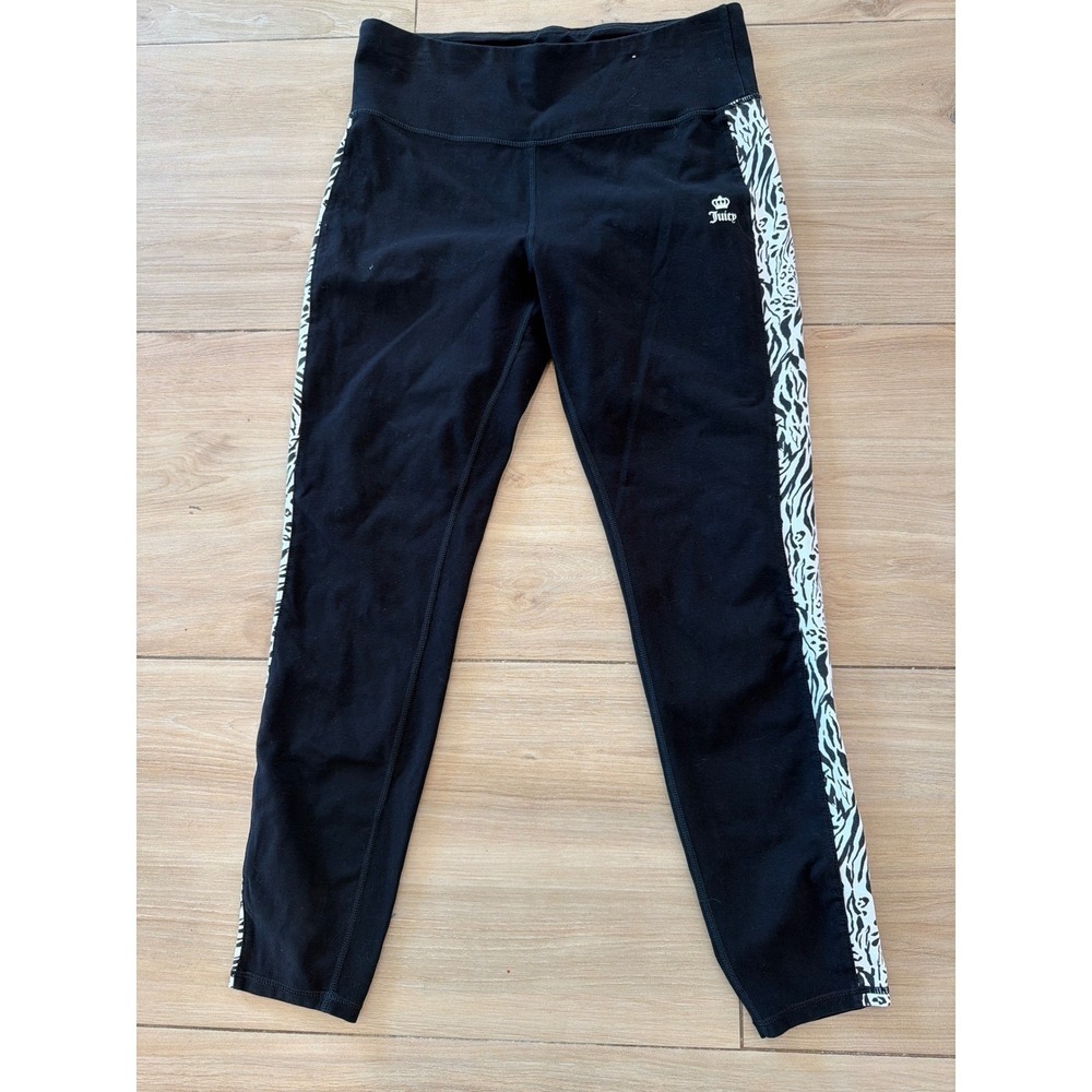 Juicy Couture Sport Womens Black Zebra Print Side Stripe Leggings Size L‎